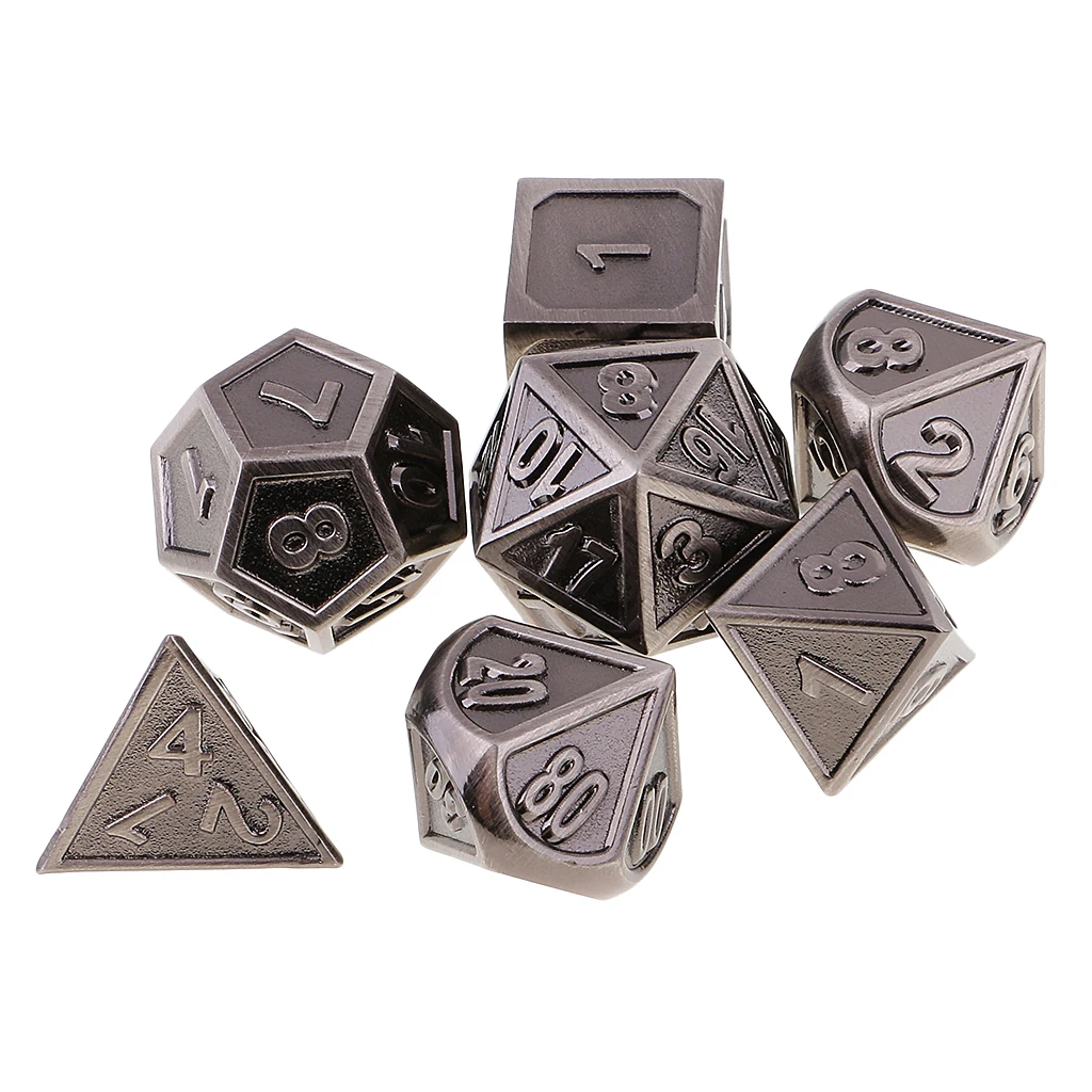 Funny Zinc Alloy Multi Sided Dices 7 Dice Set For D&D RPG Games Antique Nickel/Copper Picnic Camping Travelling Kids Adults Game