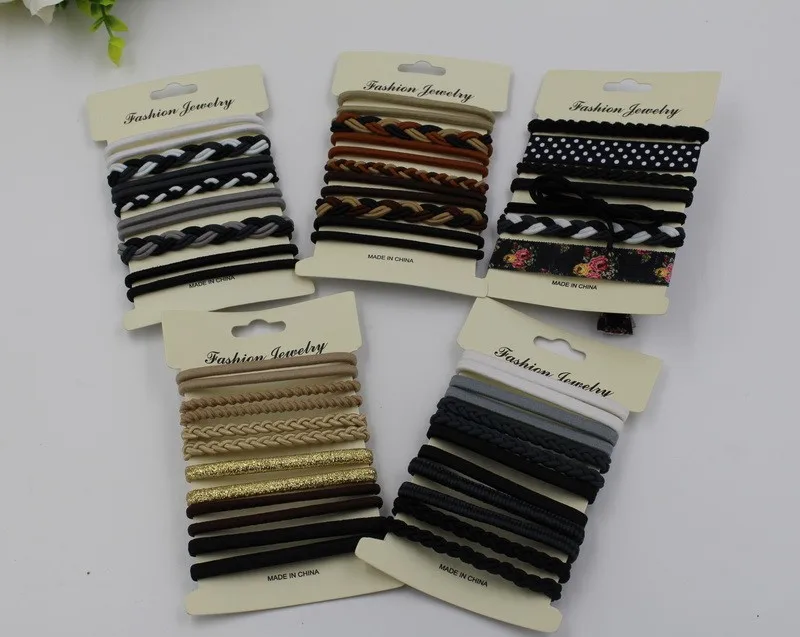 18Pcs/Card Basic Black High Elastic Rubber Hair Bands Tie Set For Women Girl Colourful Ponytail Holder Rope Hair Accessories