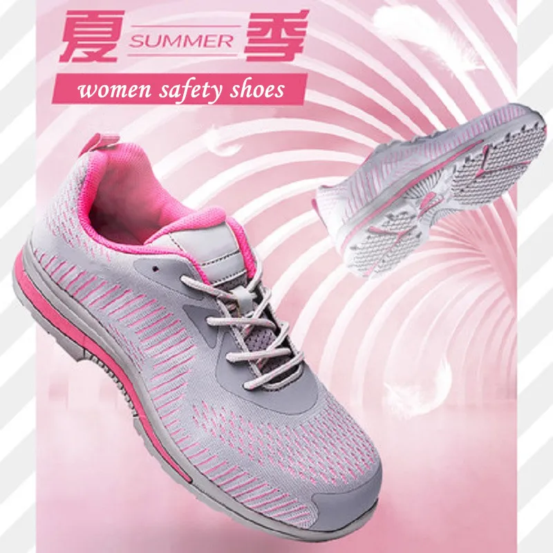 Защитная обувь для женщин со стальным носком, с защитой от сильного воздействия, Легкая летняя дышащая защитная обувь для работы, походов и улицы