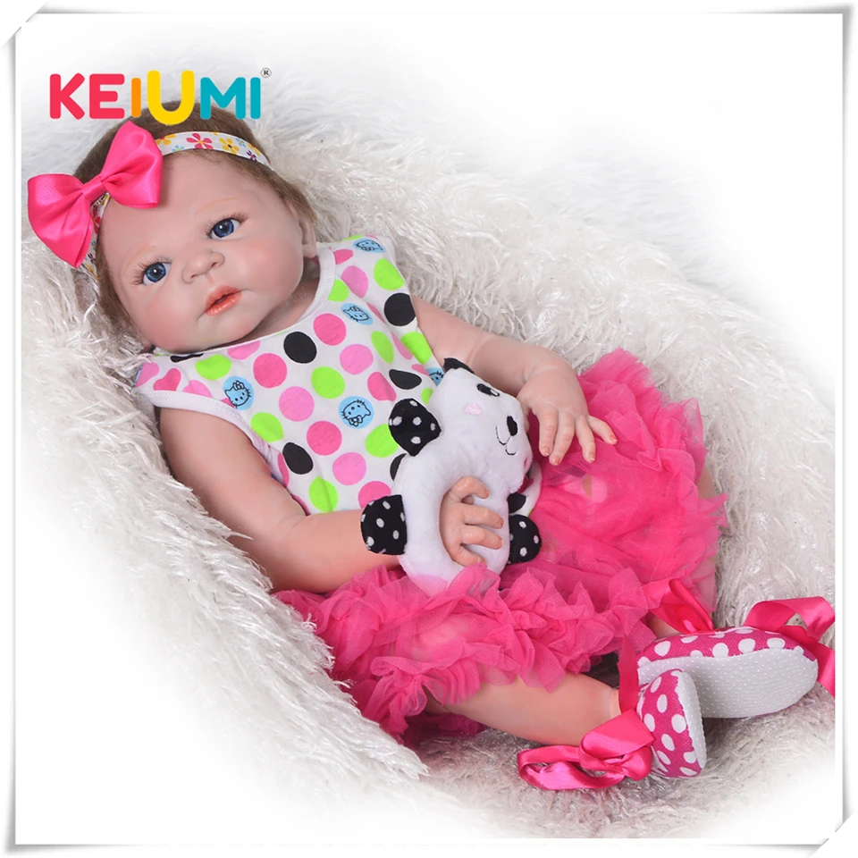 

KEIUMI 23 Inch Reborn Baby Doll Lifelike Full Silicone Body New born Doll For Sale Kids Birthday Christmas Gift Play Girl Toy