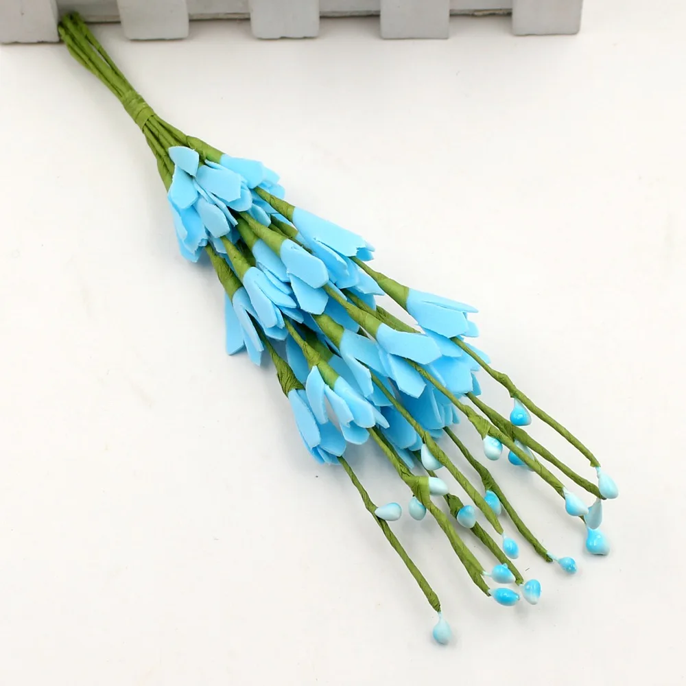 10 шт. искусственные цветочные бусины бутон железная ветка Искусственные цветы украшения DIY Скрапбукинг декоративный венок поддельные цветы - Цвет: Синий