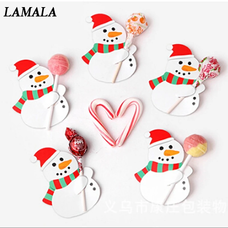 50PCS Kids Santa Claus Penguin Lollipop Christmas Paper Card Candy Xmas Good Natal Decorations For Home