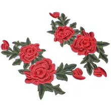 2 шт./компл. красная роза вышитая нашивка на одежду цветок Железо на патч наклейка для значок швейная ткань аппликация на одежду кружева