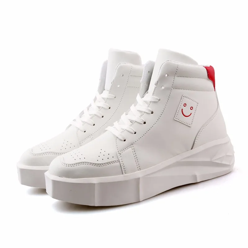 

White PU Leather Shoes Men 2017 New Fashion Lace Up High-vamp Hip Hop Shoes Black Red Basket Homme Sapatos Masculino T030720