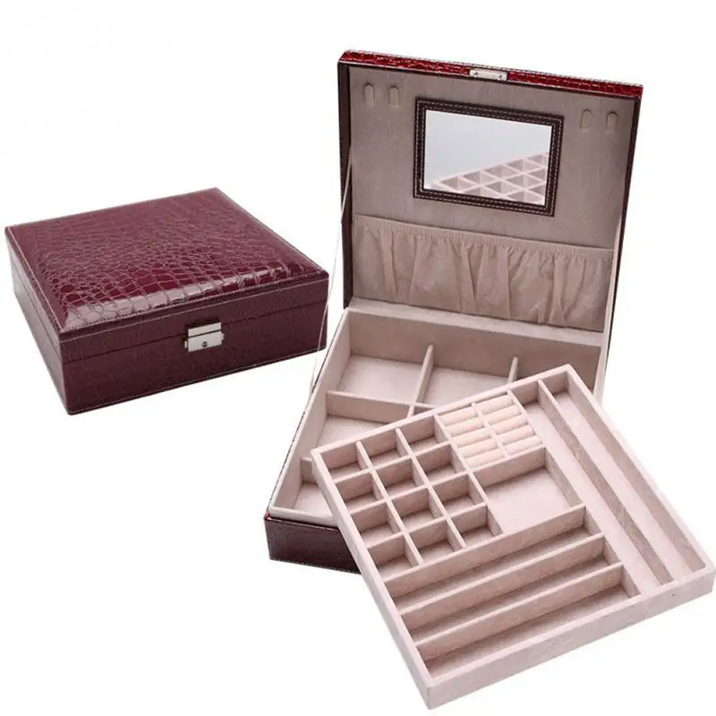 

Double-Layer PU Organizer Storage Case Lint Cosmetic Ring Jewelry Box With Lockv