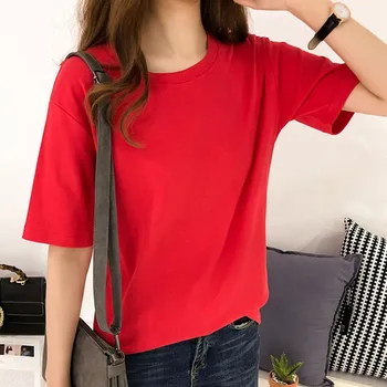 

Women T-Shirts 2019 Summer Casual Loose Short Sleeve Tee Shirt Women Solid Color Ladies Tees Tops Koran Female O-Neck T Shirt