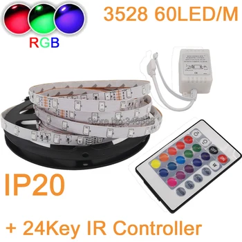 

5M or 10M 300LEDs 60LED/M Non-Waterproof 3528 2835 SMD RGB Fleixble LED Strip Kit+24Key IR Remote Controller Set for Decoration