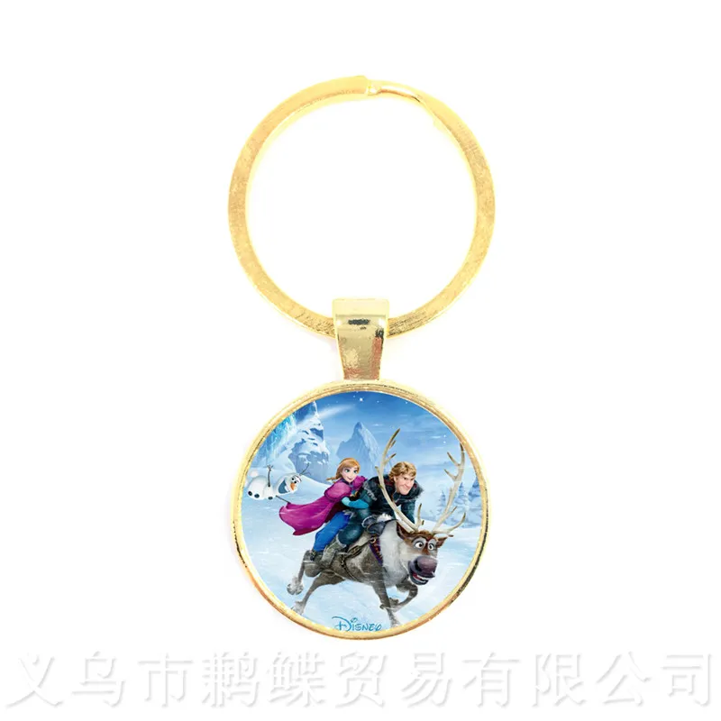 

2018 New Sven Reindeer Keychains Jewelry Glass Cabochon Anna And Elsa Princess Snow Queen Keyring For Men Women Kids