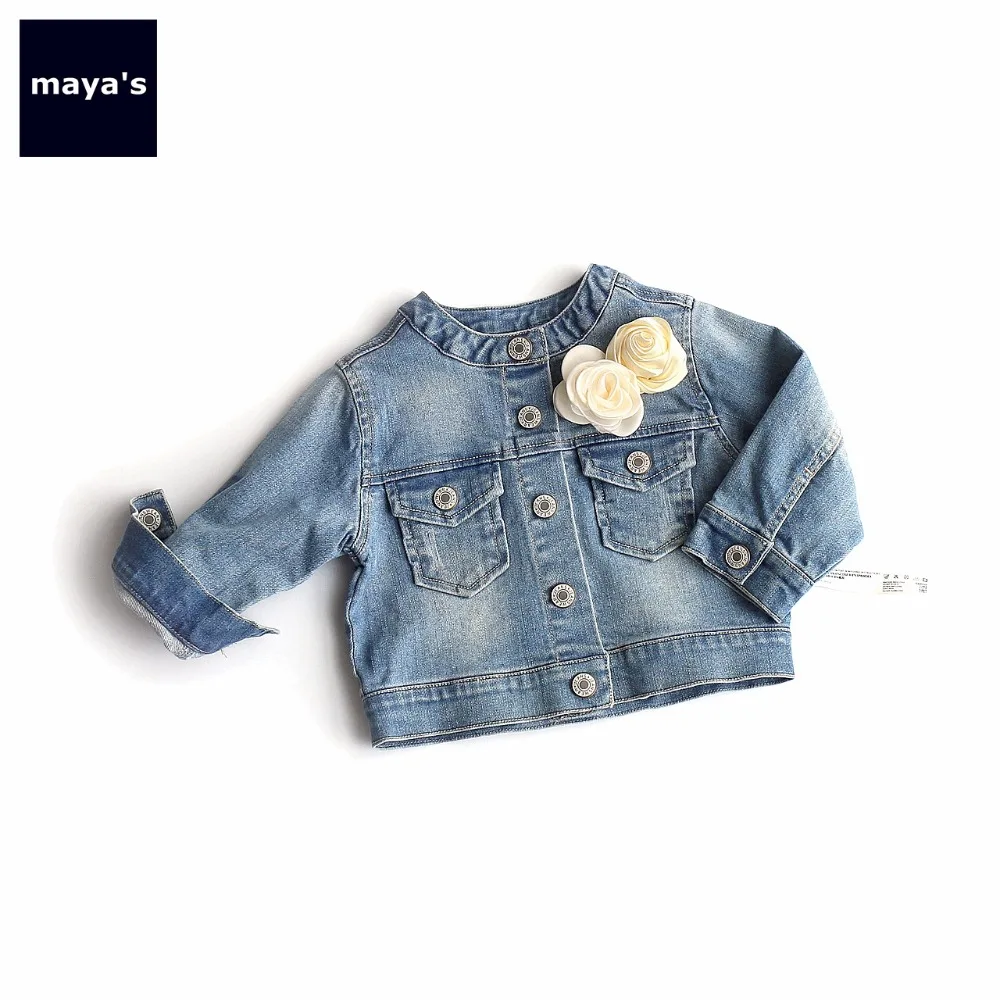 

Mayas Patch Floral Applique Denim Children Jacket Vintage Soft Full Sleeves Spring Coat Breathable Ethnic Toddler Outwear 73028