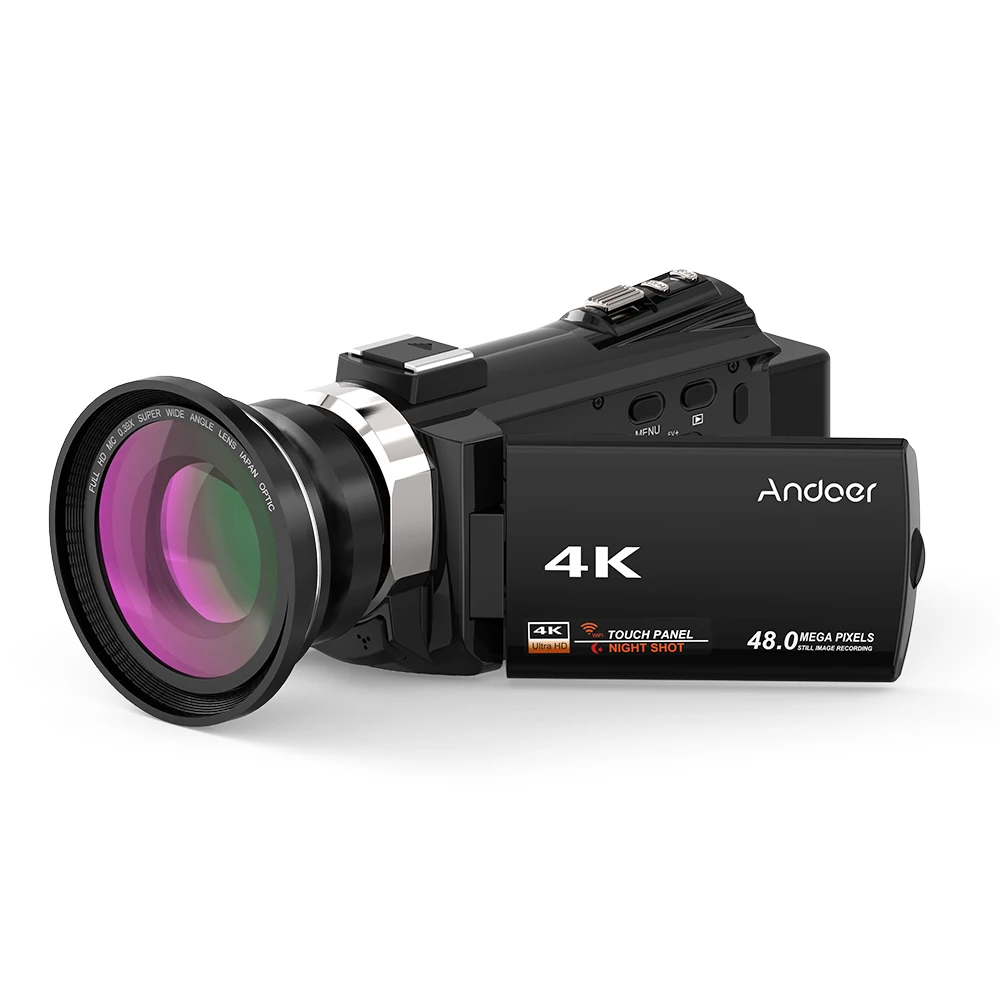 Andoer 4K 1080P 48MP WiFi Профессиональная цифровая видеокамера регистратор w/0.39X широкоугольный Макро Лен внешний микрофон - Цвет: Option A