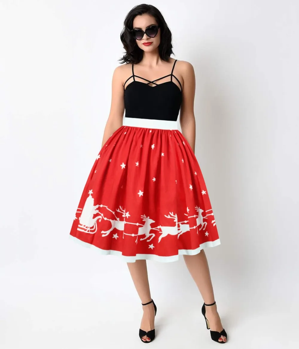 Летние модные женские повседневные платья из полиэстера с креативным принтом Красного пламени до середины икры, Бальные черные юбки для милых девушек, раздельные