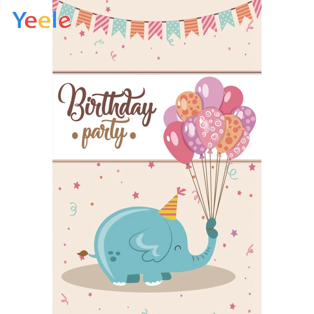 

Yeele Birthday Party Elephant Balloon Customized Photography Backdrops Personalized Photographic Backgrounds For Photo Studio