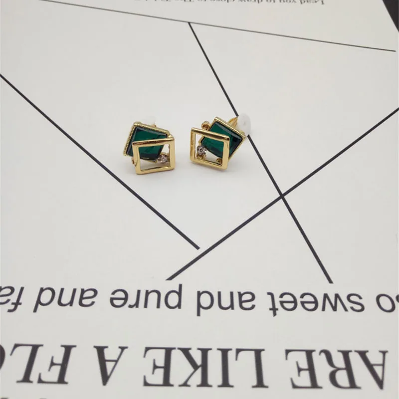 Movie star gold plated square shape imported crystal earrings  (2)