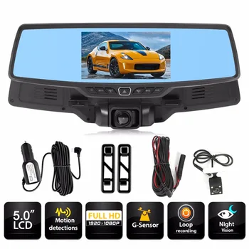 H703 Car DVR 5 Inch Car Rearview Mirror DVR Camera Novatek 96655 Dual Lens Starlight Night Vision Dash Cam Car Video Recorder