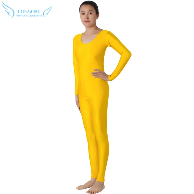 Yellow Lycra Headless Zentai Suit Spandex Full Body Skin Tight Jumpsuit
