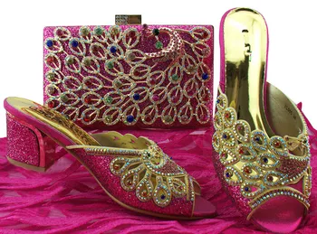 

Luxury wedding/party fuchsia high heel sandal shoes and purse bag set with shinning stones BL005 heel height 8cm