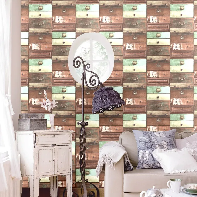 beibehang Retro Vintage Wooden Cabinet Wallpapers Hotel Boxes Screen