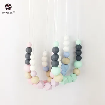 

Let's make baby teether silicone necklace 2PC collar lactante silicone bpa free silicone beads for baby charm pendant necklace