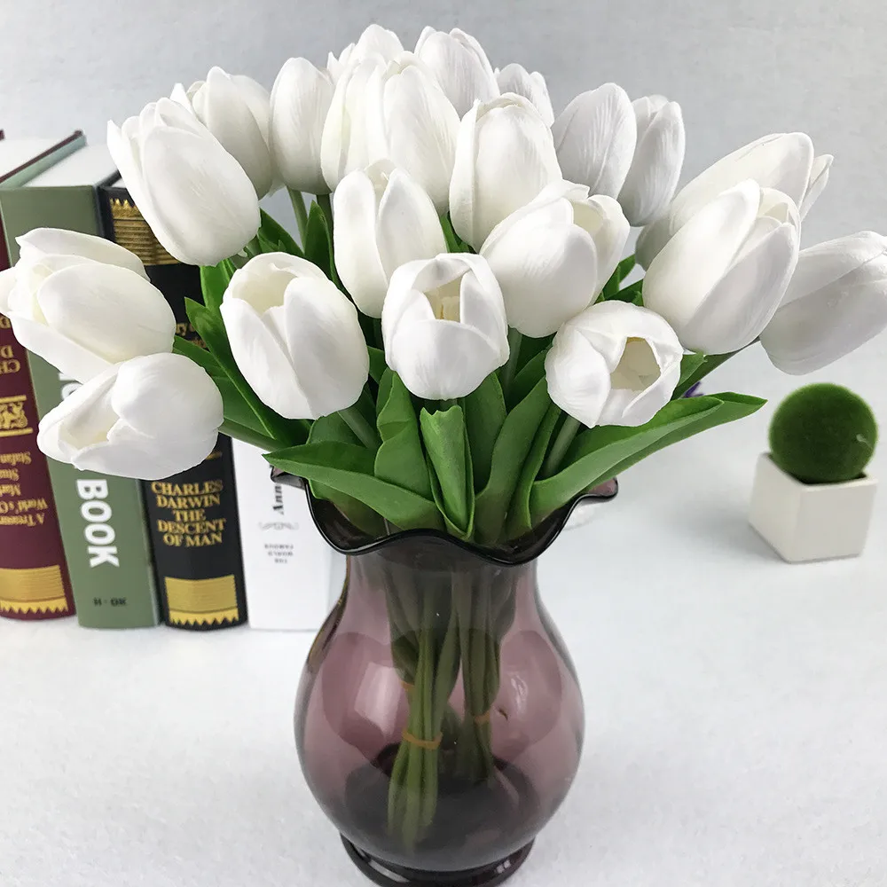 30PCS/LOT pu mini tulip flower real touch wedding flower bouquet artificial silk flowers for home party decoration High Quality