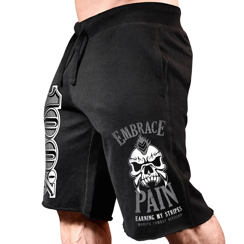 

2018 New Men's Casual Cotton jogger Shorts men Sexy Sweatpants Male Fitness Bodybuilding Workout Homme Fashion Skull brand Short