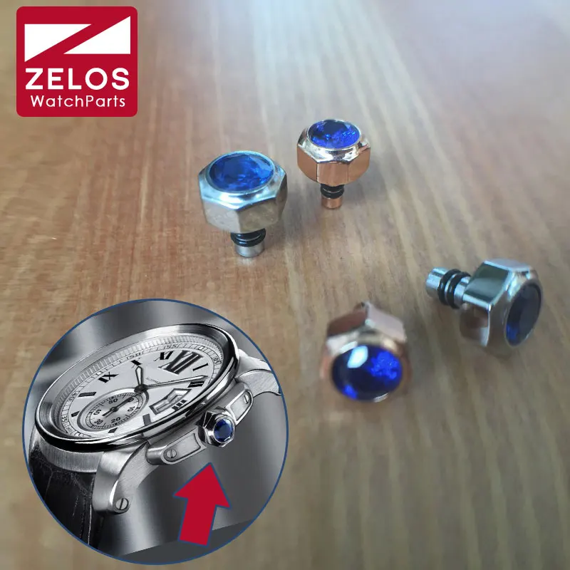 

6.0mm/7.0mm steel double waterproof Sapphire Crystal crown for Calibre DE-CARTIER watch aftermarket replacement parts tools