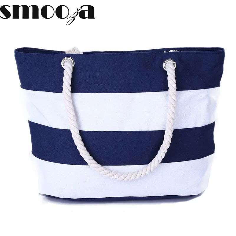 

SMOOZA Women Beach Canvas Bag Fashion Color Stripes Printing Handbags Ladies Large Shoulder Bag Totes Casual Bolsa Shopping Bags