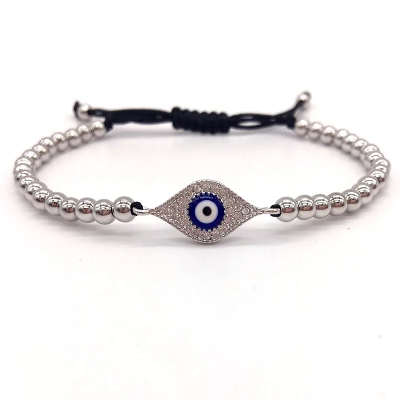 NAIQUBE New Fashion CZ Eye Series&4MM Round Beads Charm Bracelet Braided Macrame Fashion Jewelry Gift For Men Women - Окраска металла: 5