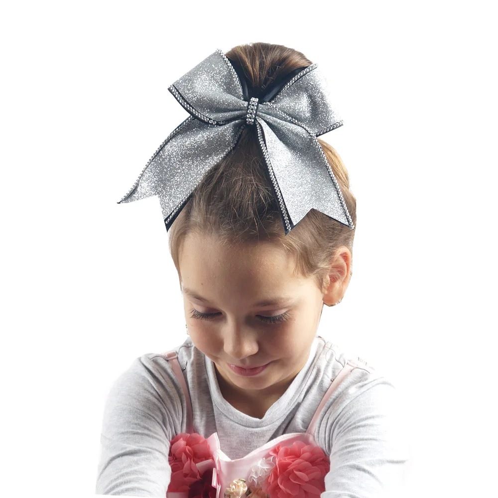 لامعة الفتيات الشعر الانحناء 8 بوصة حجر الراين بلينغ الاطفال التشجيع يهتف الانحناء للأطفال فتاة العصابات الشعر مرنة