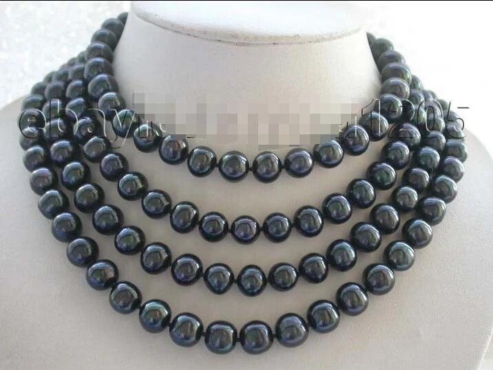 

Free shipping@@@@@ ALongest 65" Genuine Natural 11mm Black Round Pearl Necklace #f1544! a
