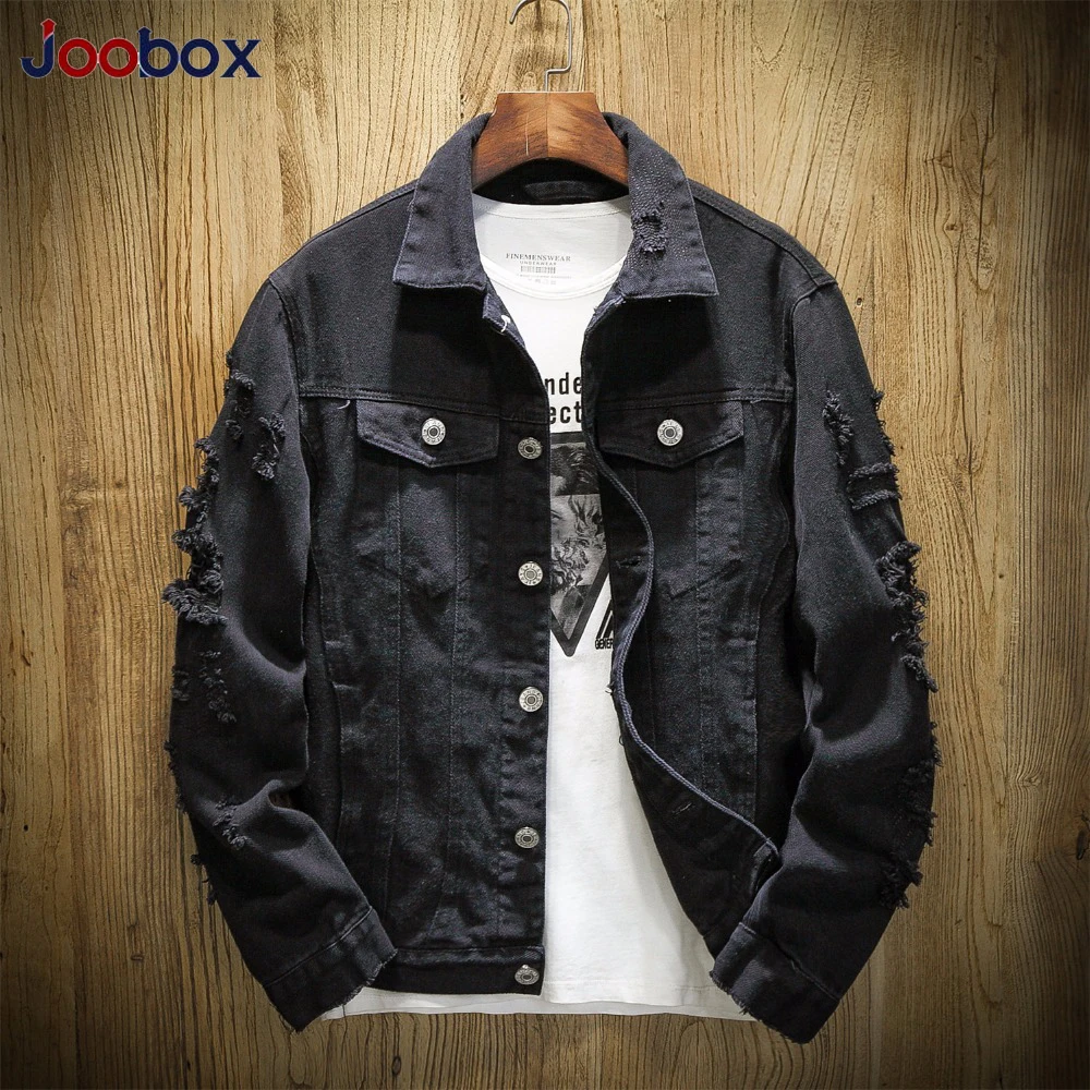 Мужская джинсовая куртка с дырками Повседневная однотонная в ковбойском стиле