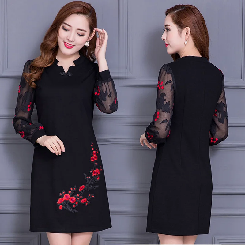

Women dress 2019 spring summer fashion female elegant vintage retro long sleeve v-neck a-line dress office lady Mini dresses
