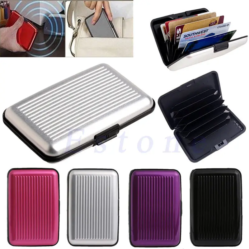 

Unisex Women Men Business Metallic Small Cute Striped Trunk Credit Card Wallet Holder Aluminum Metal Pocket Waterproof Case Box