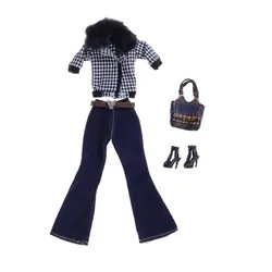 Компл. 1 комплект модной зимней одежды с кукольным платьем 29 см, пальто + вязаные штаны + Сумочка + обувь для девочек, аксессуары для кукол