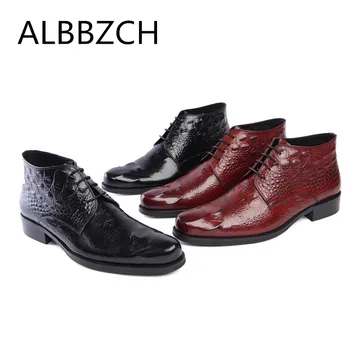 

Crocodile pattern embossed leather business dress ankle boots shoes men high quality cow leather mens office work boots botas 44