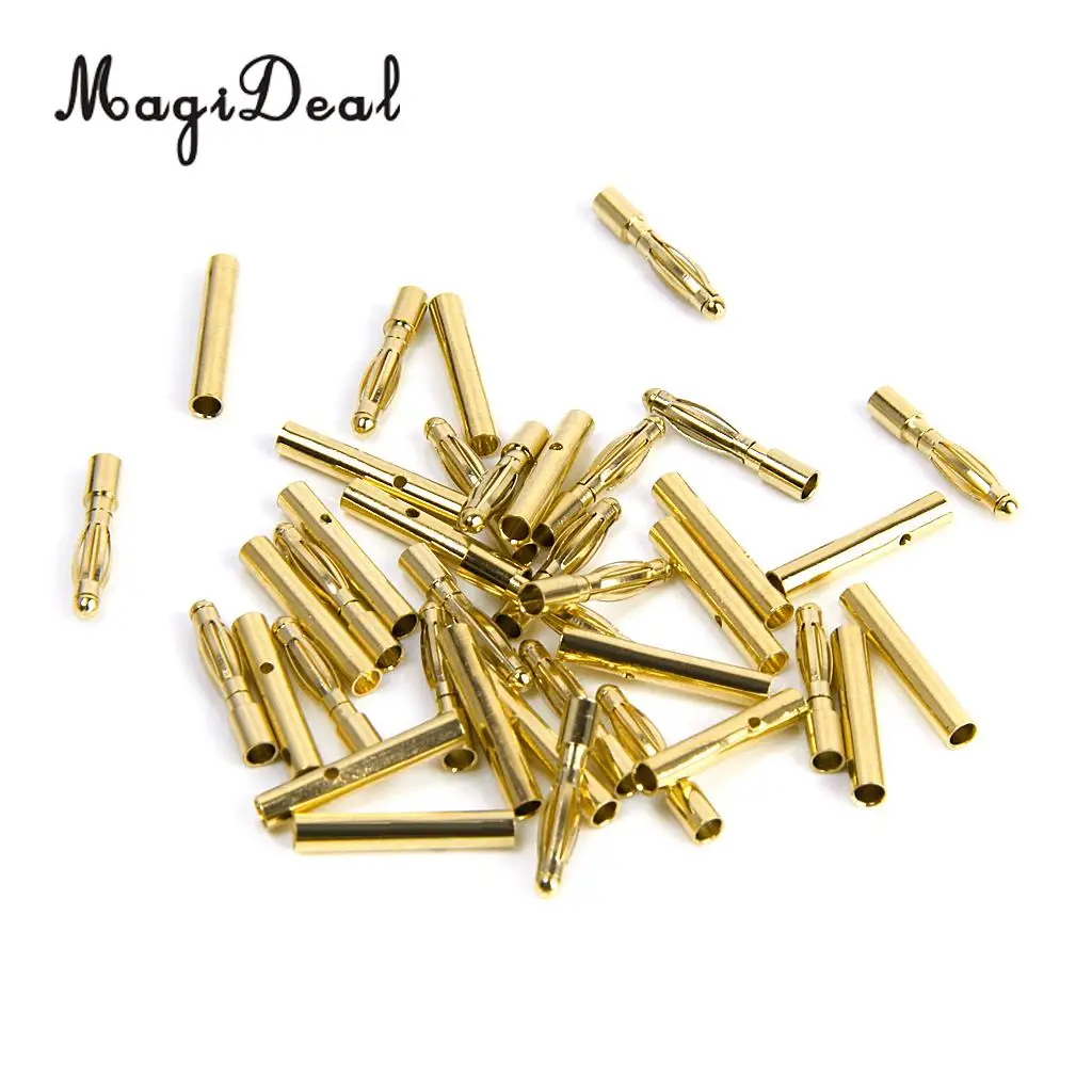 Set of 40Pcs Low Resistance 2mm Gold-Plated Banana Plug Motor Electronic Connector Male Female RC Parts