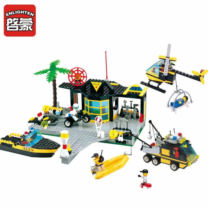 

528Pcs ENLIGHTEN 111 Water Police Police Maritime Rescue Center Figure Blocks Compatible Legoe Building Toys For Children
