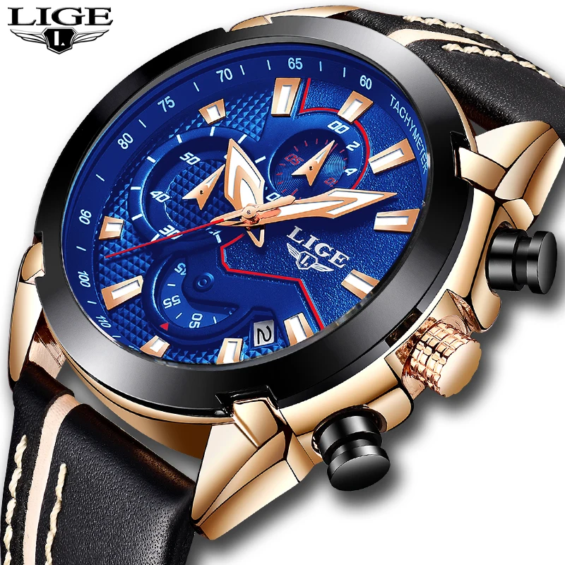 

Relogio Masculino LIGE Watch Men Fashion Quartz Army Military Clock Mens Watches Top Brand Luxury Leather Waterproof Sport Watch