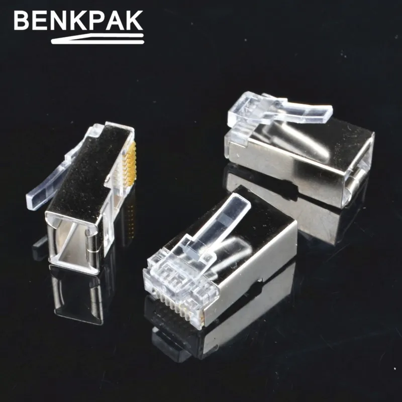 

10pcs metal type rj45 connector cat6 shielded network connectors rj45 plug 8p8c terminals for stp ethernet Cable switches modem