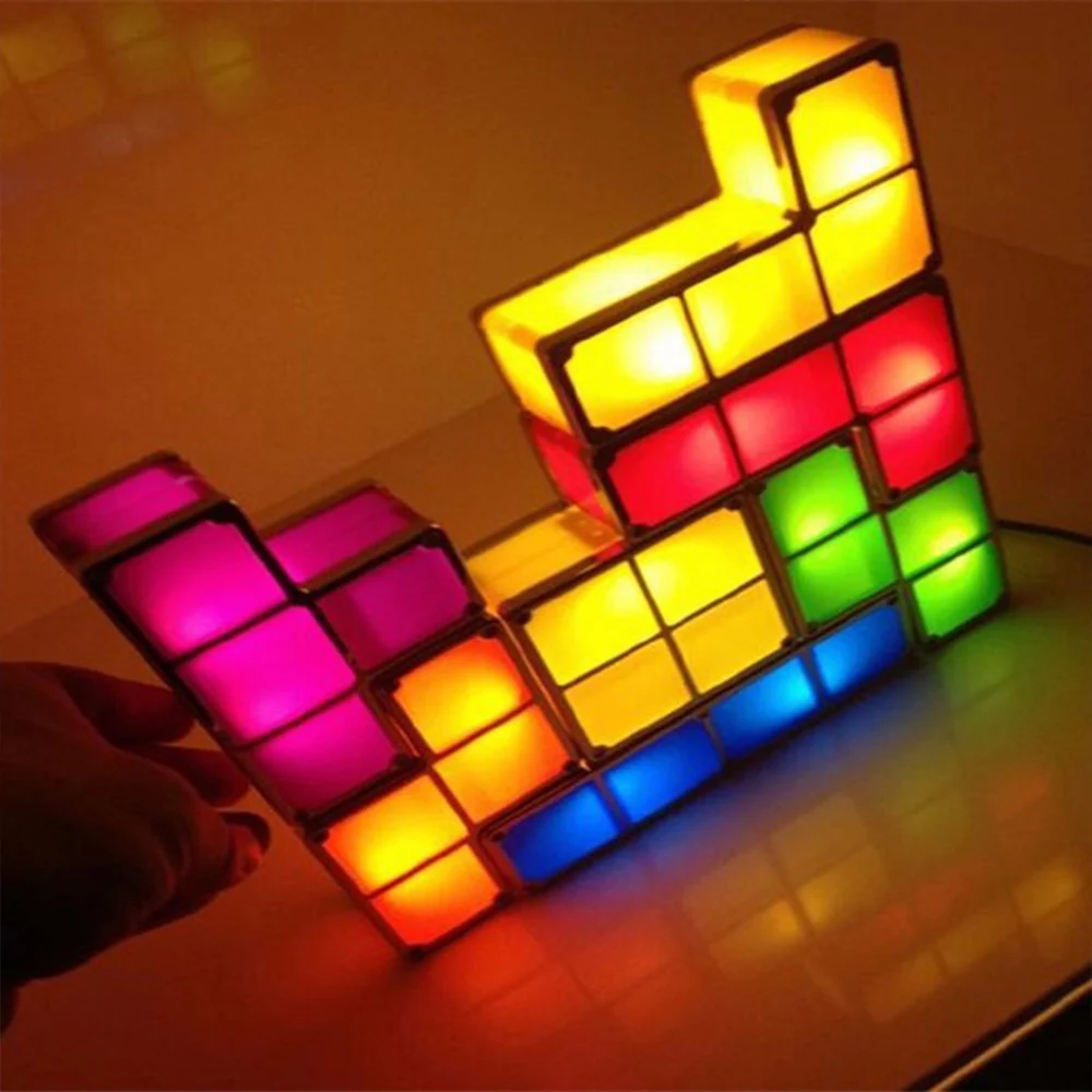 

DIY LED Tetris Block Light Puzzle Stackable Desk Lamp Constructible Night Light Retro Game Thtower Baby Colorful Brick Toy