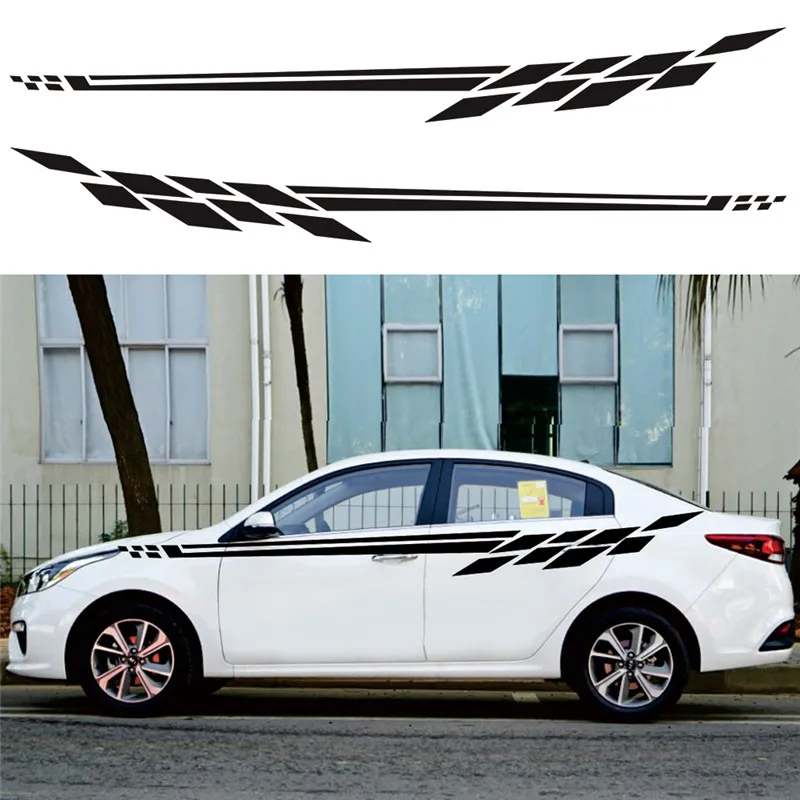 

2pcs Lattice Waistline Car Sticker Car Body Racing Side Door Long Stripe Stickers Auto Vinyl Decal Personality Decoration