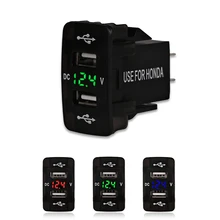 12V 24V 3.1A Dual Usb Car Charger For Honda 2 USB Port Auto Adapter LED Voltmeter Socket For Honda CIVIC CROSSTOUR CRV ODYSSEY