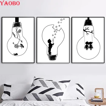 

3 PCS Nordic Posters Diamond Embroidery Cartoon Light bulb Butterfly Diamond Painting Rhinestones Full Square Diamond Mosaic