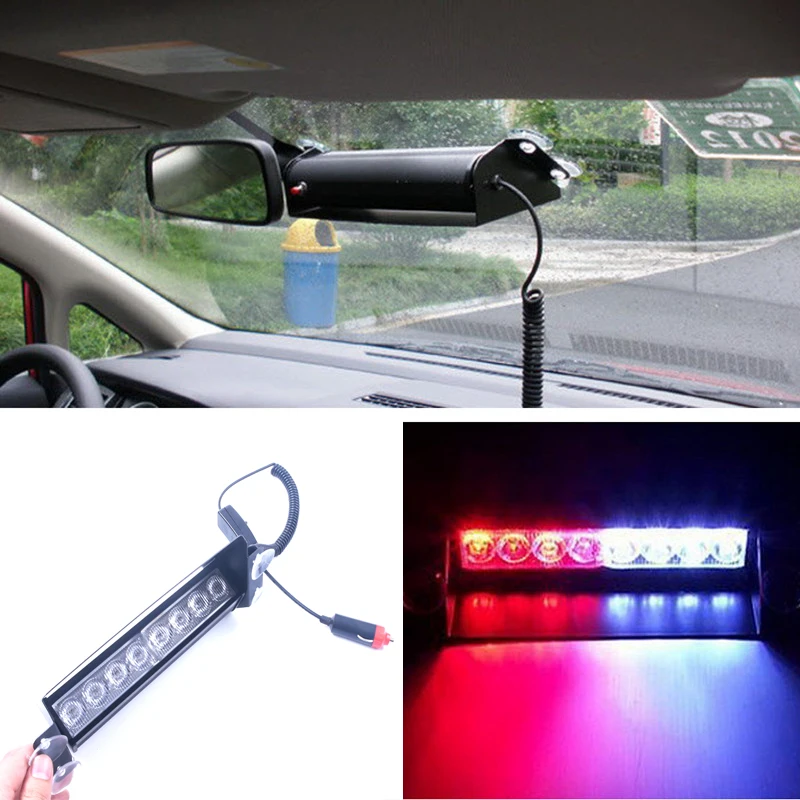 8 LED Red Blue Car Police Strobe Flash Light Dash Emergency Warning 3 Flashing Fog Lights