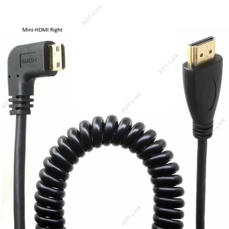 Высокая Скорость Mini HDMI кабель HDMI Позолоченные весна Curl HDMI V1.4 3D High Premium HDMI кабель для sony видеокамер Canon - Цвет: Right