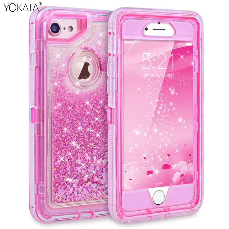 Luxury 3 in1 TPU Bling Clear Quicksand Case For Iphone 6