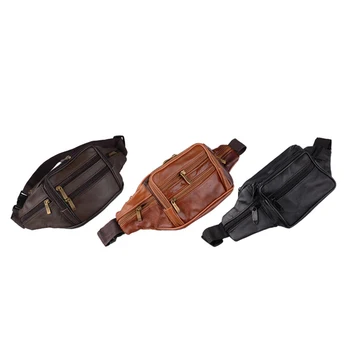 

Fanny Waist Bag Men Genuine Leather Money Phone Fanny Pack Vintage Men's Waist Belt Bag Small Travel Waist Packs Male Cash Totes