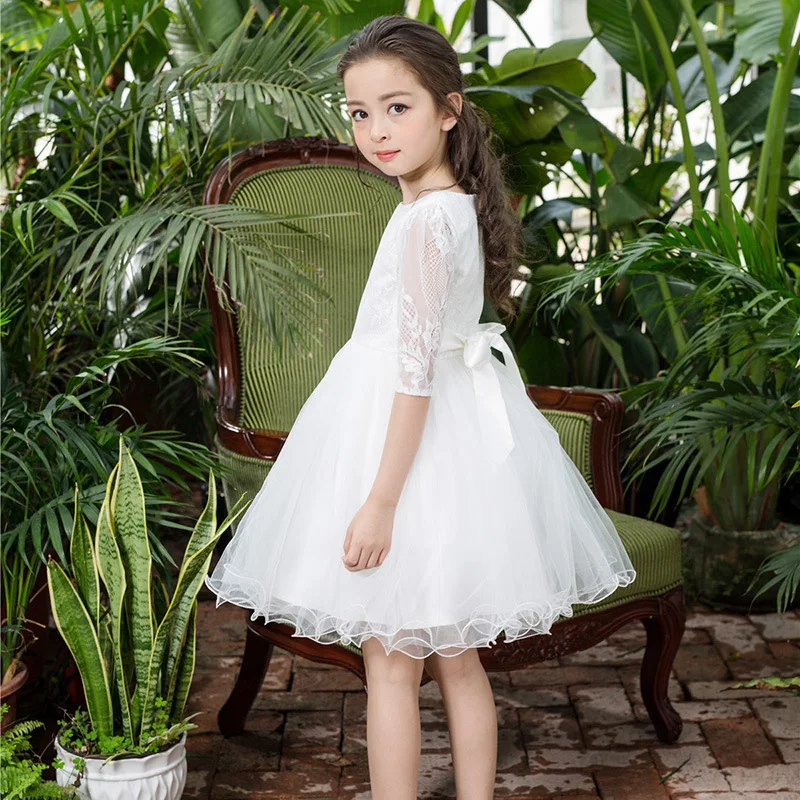 Новые Платья с цветочным узором для девочек; белое платье для первого причастия с длинными рукавами для свадебной вечеринки; детское бальное платье принцессы на выпускной; Vestido