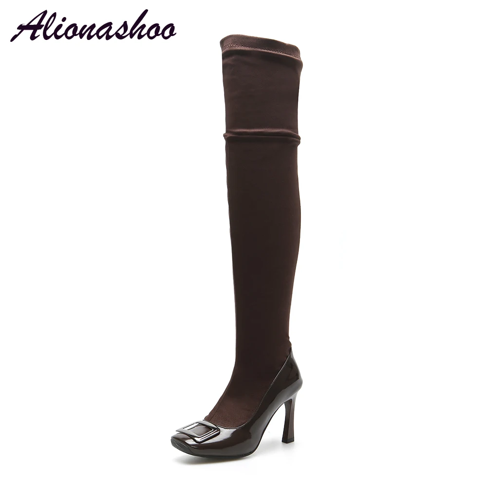 

Alionashoo 2018 New Shoes Women Boots Black Over the Knee Boots Sexy Female Autumn Winter lady Thigh High Boots Large Size 34-46