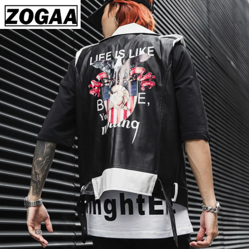 ZOGGA 2019 Men Spring Vests Night Club Rock Punk Locomotive Rivet Leather Vest Solid Black Sleeveless Men Vest with Pattern ZOGGA 2019 Men Spring Vests Night Club Rock Punk Locomotive Rivet Leather Vest Solid Black Sleeveless Men Vest with Pattern