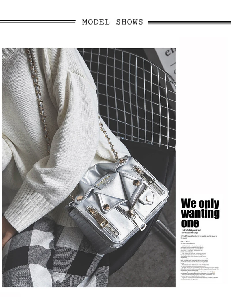 Punk Motobike Silver Women Shoulder Bag Cool Jacket Shaped Mini Crossbody Lapel Clothes For Girls Ladies Travel Bolsa SS3503 (9)